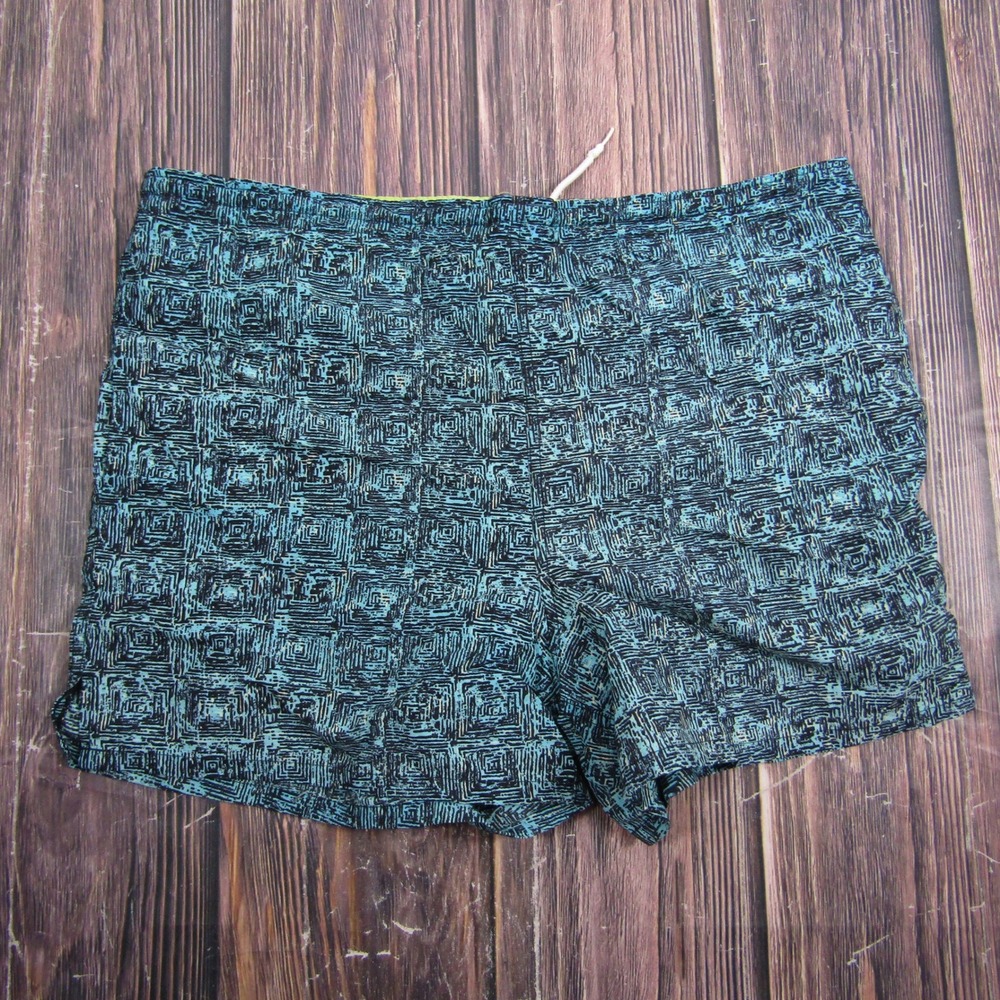 Cheetah Swim Trunks Mens Medium Teal Geometric Print Nylon Mesh Lined Vintage